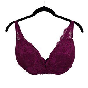 Torrid Curves XO 40DD Lace Underwire Bra In Plum Purple With Floral Design & Cri